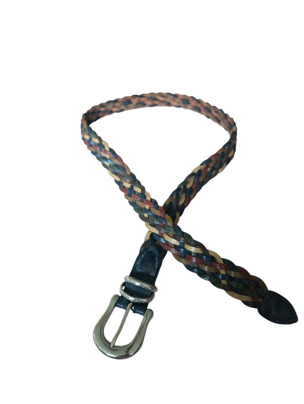 Woven Multicolor Leather Belt - Women's Braided Waist Belt